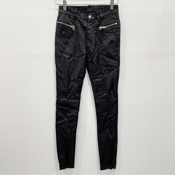 UNIF Pants - Dolls Kill UNIF Morrison Pants Faux Leather Black Zippers Skinny
